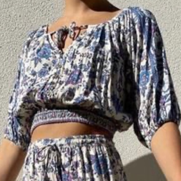 Joie Large Peasant Style Crop Top Ballon Sleeves Boho - Picture 12 of 16